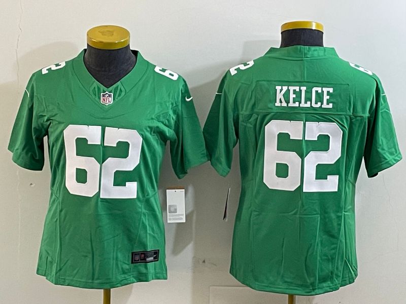 Women Philadelphia Eagles 62 Kelce Green three generations 2025 Nike Vapor Limited NFL Jersey style 1